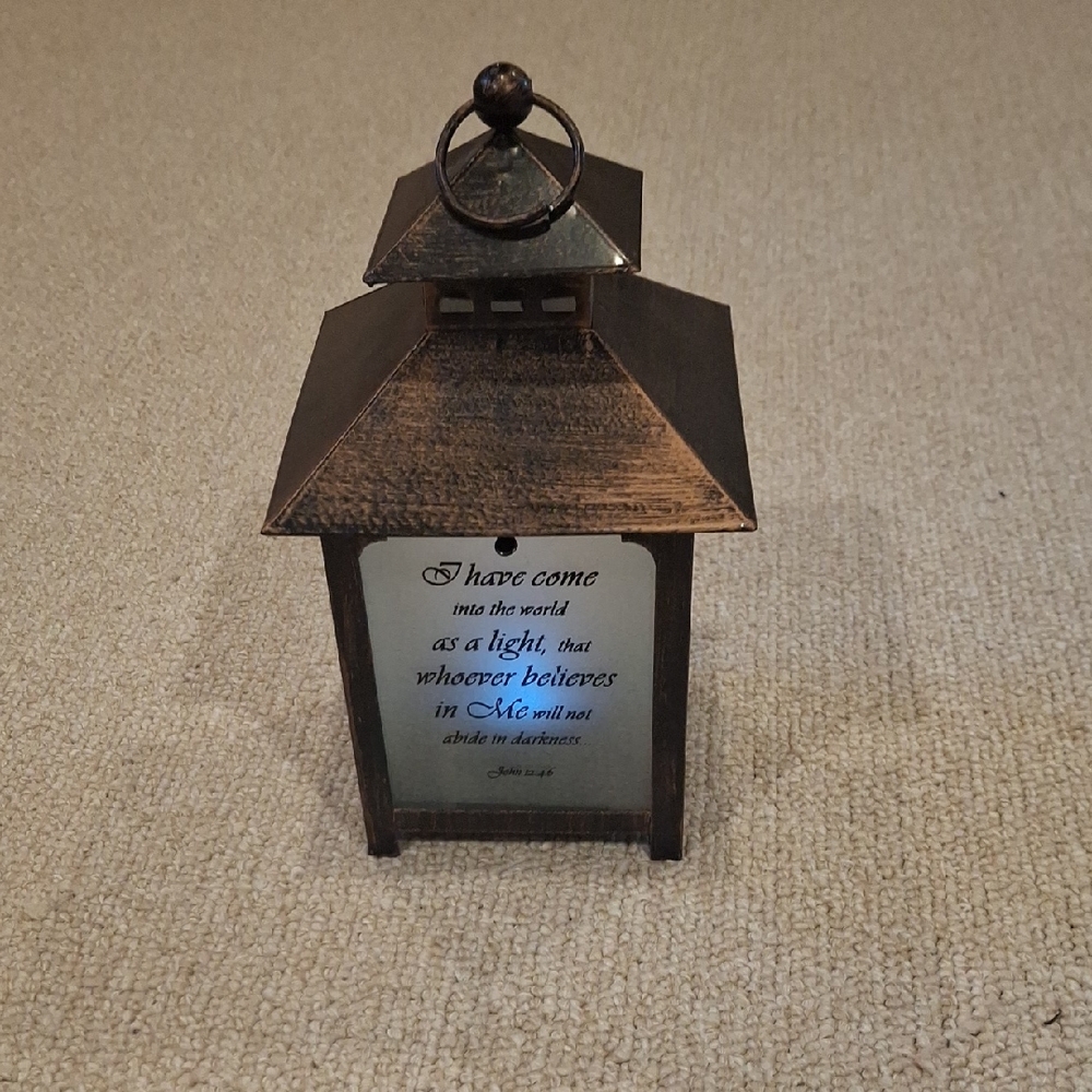 Rustic Bronze Lantern with Inspirational Quote